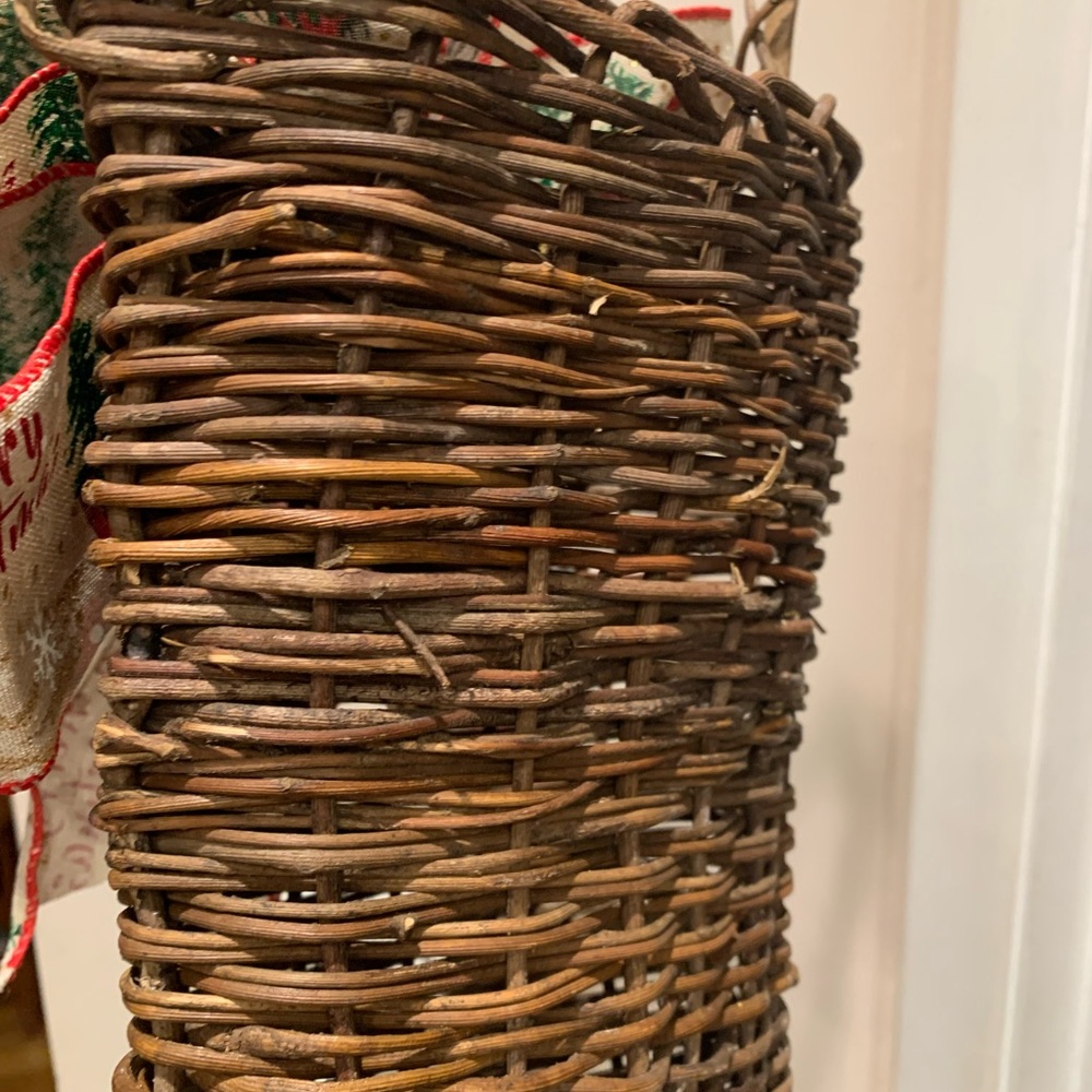 French Country Woven Wicker hanging Basket with Red Truck Ribbon - Picture 2 of 5